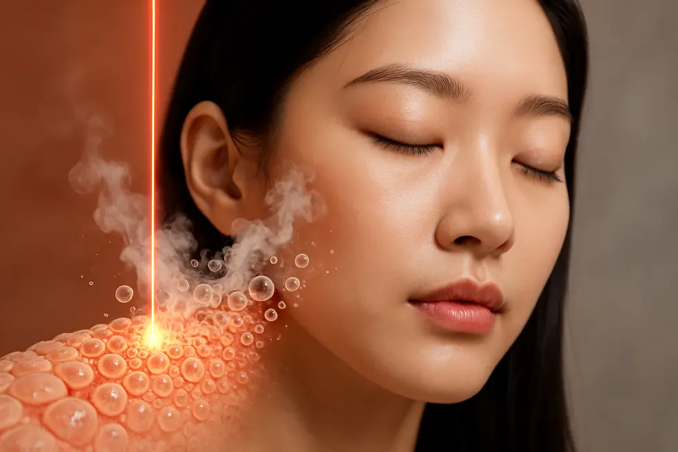 CO2レーザーが皮膚の水分に作用し、精密に組織を蒸散させる様子。