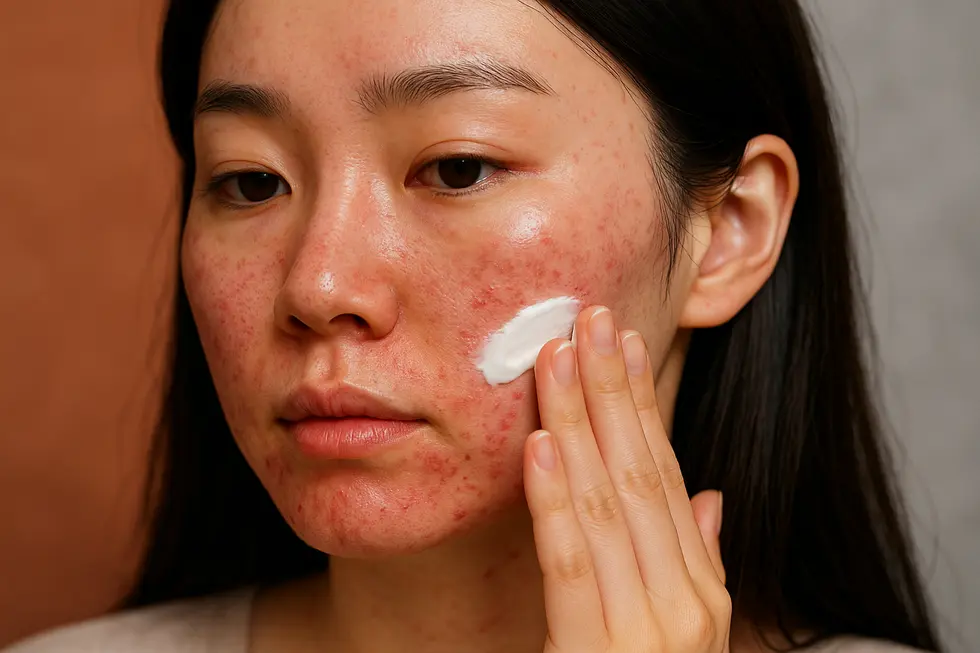 CO2レーザー施術後のダウンタイムと、丁寧なアフターケアの様子。