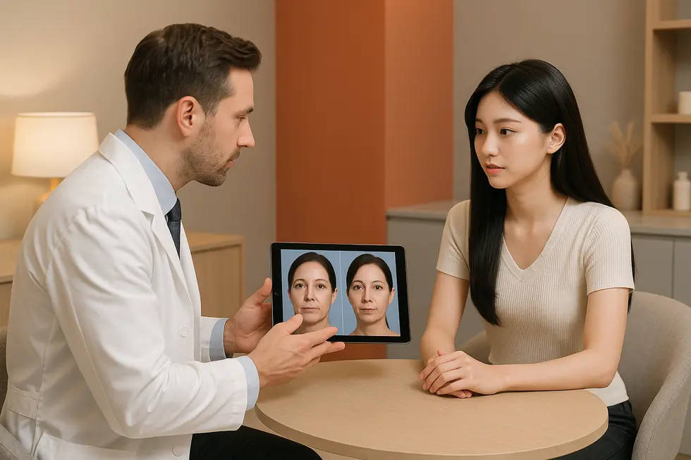 サーマージの費用や注意点、施術後のケアについて相談する様子をイメージしたビジュアルです。