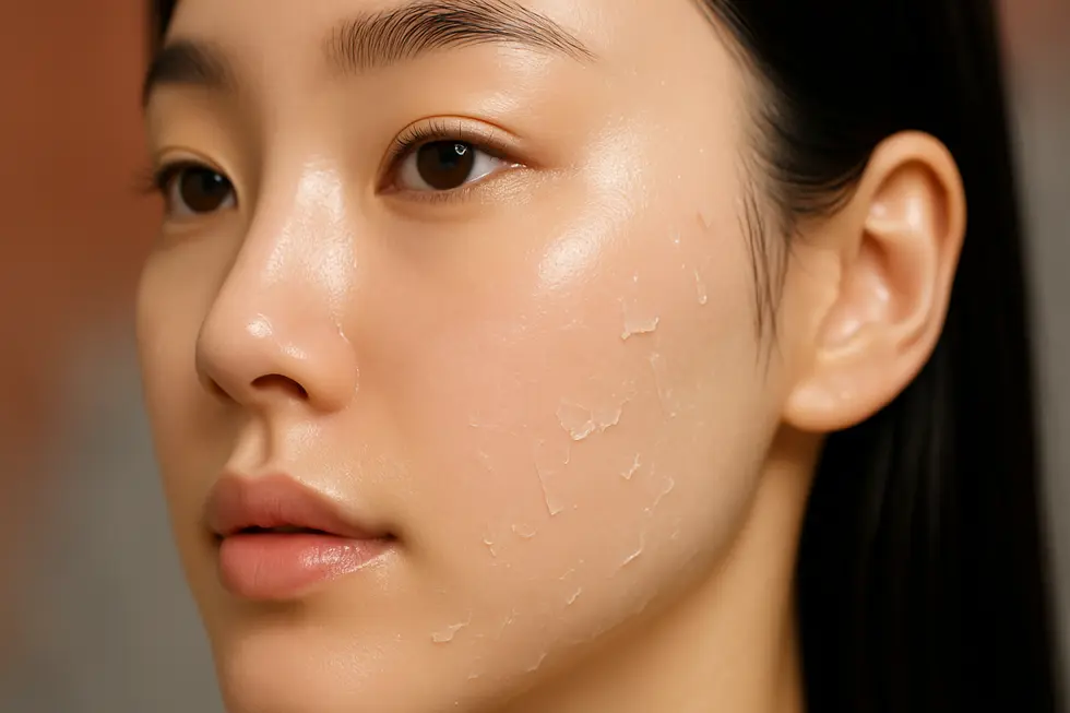 ベータピールの作用で、クリアでなめらかな肌へと変化していく様子。