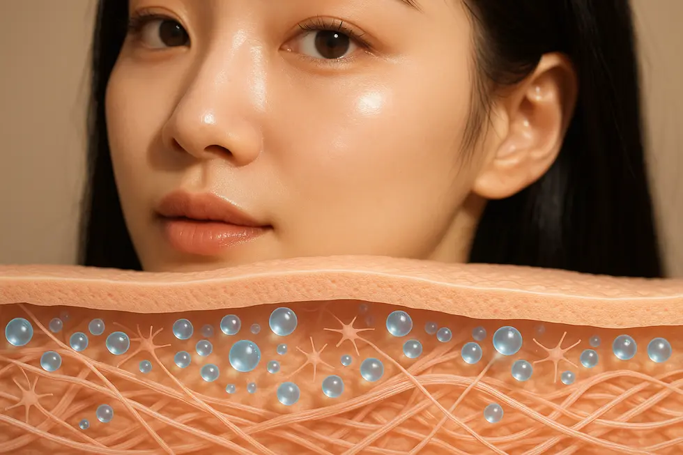 ボライトのVYCROSS®技術により、ヒアルロン酸が真皮層に深く浸透し、水分を保持しながらコラーゲン・エラスチン生成を促進するメカニズム。