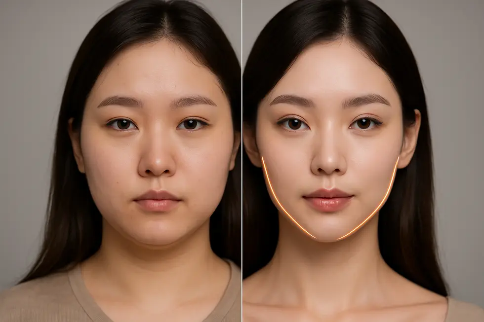 顔脂肪管理で目指す、シャープで引き締まったフェイスラインのイメージ。