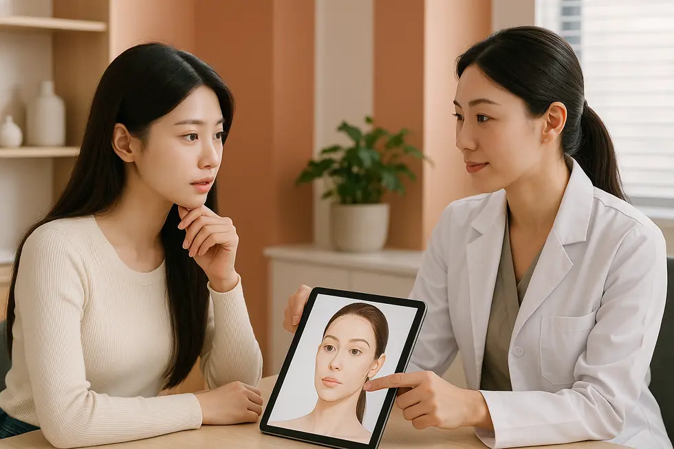 唾液腺ボトックスの費用や安全性について、医師と相談する様子。