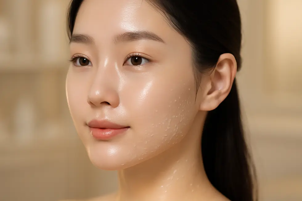 ピーリングが肌のターンオーバーを促進し、新しい肌へと生まれ変わるメカニズムを視覚的に表現しています。