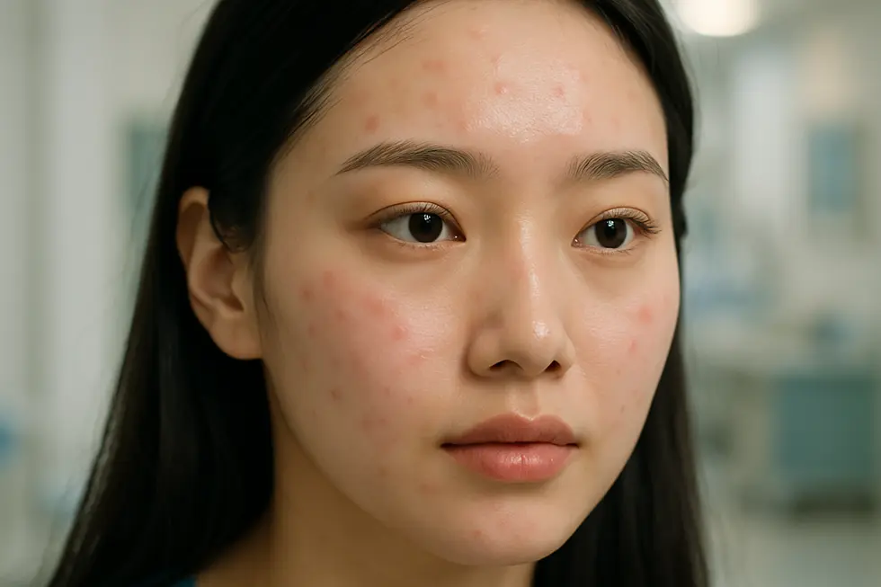 リジュランS施術後の費用と、一時的に現れる副作用(膨疹)のイメージ。