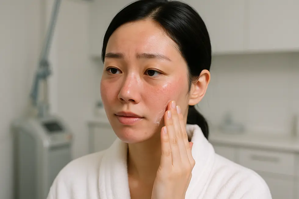 エコツーフラクセル施術後のダウンタイムの様子。赤みや腫れが生じる可能性を示しています。