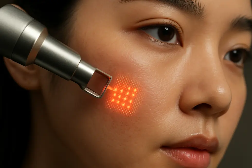 エコツーフラクセルの原理：微細なレーザー照射と皮膚の再生プロセス。