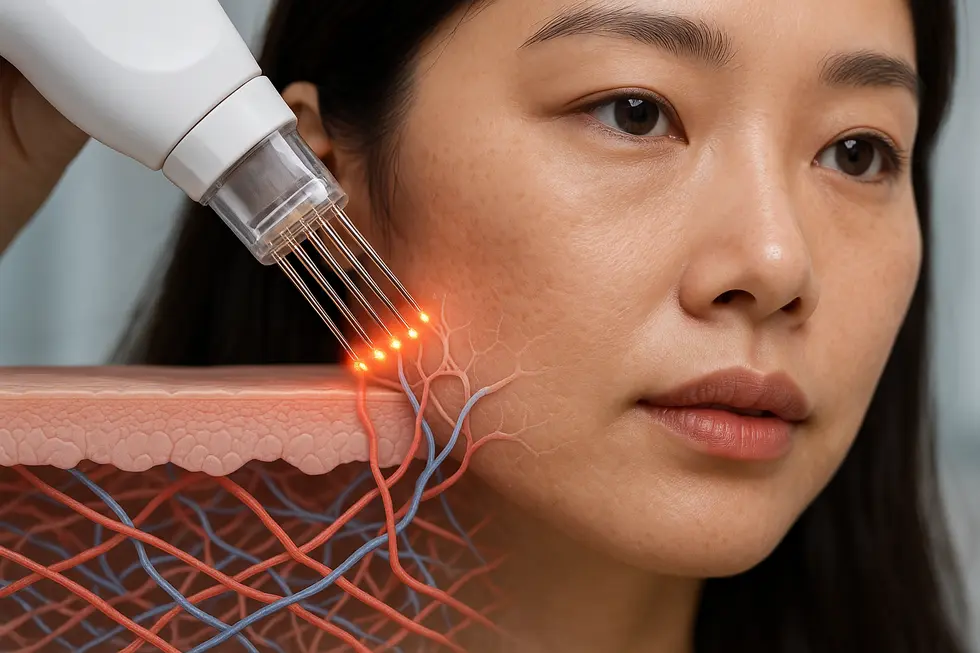 プロファウンドのマイクロニードルが真皮層に高周波エネルギーを正確に届ける様子。