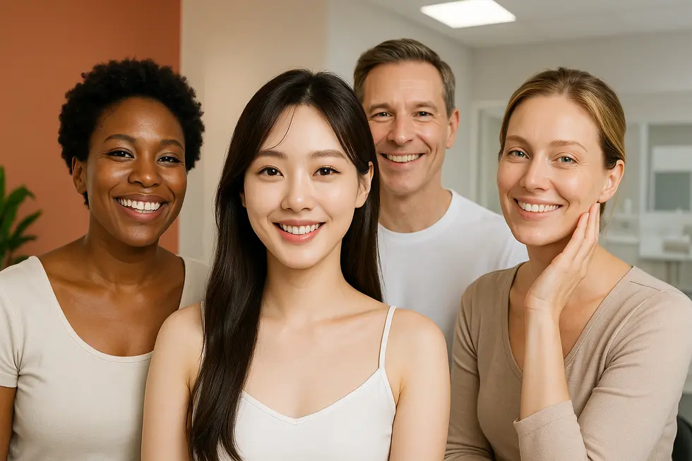 プラソニックで改善される様々な肌悩みと、施術後の輝く肌。