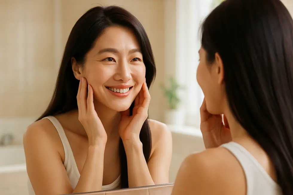 インテンスウルトラ施術後の肌のハリと自信に満ちた笑顔。美しい変化が日々の喜びにつながります。