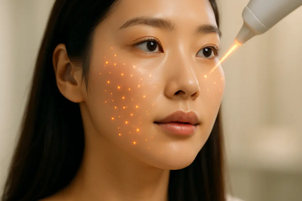 Aileenレーザーの光が肌の深層に届き、細胞に働きかける様子をイメージしています。