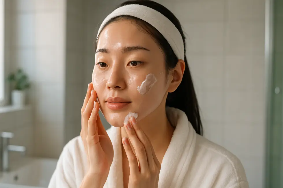 Aileenレーザー治療後の丁寧なスキンケアと保湿の重要性を表現。