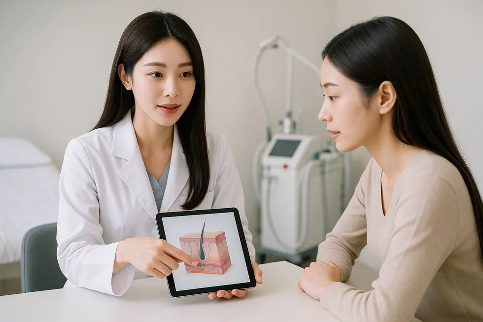 Aileenレーザー治療に関する疑問を、専門医に相談するイメージ。