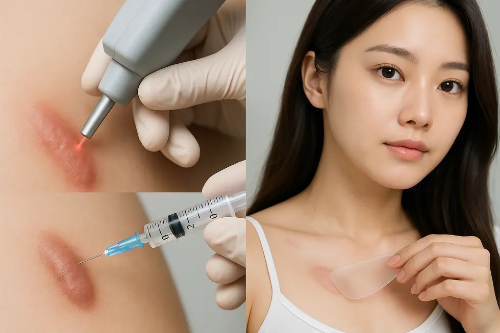 ステロイド注射、レーザー治療、シリコーンシートなど、ケロイド治療の主要な方法を紹介。