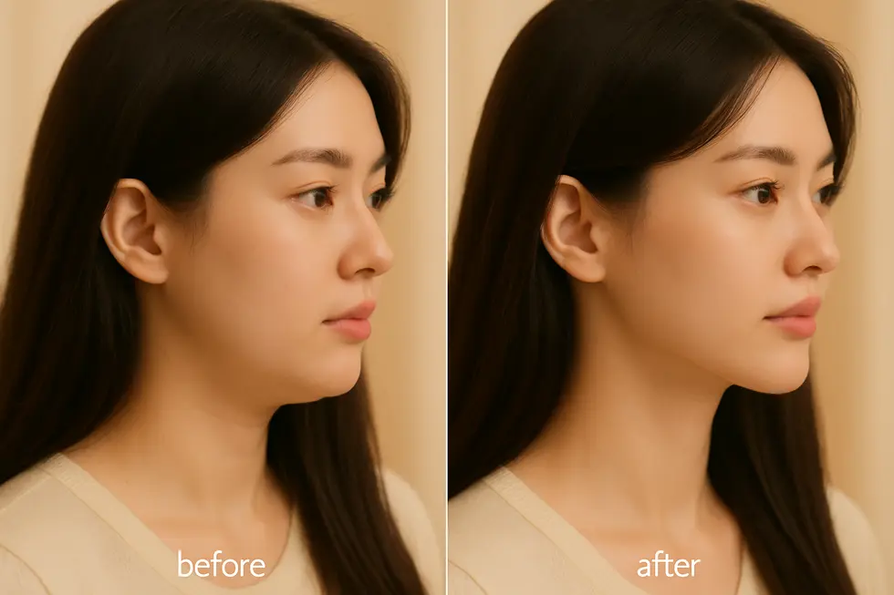 インモードFXによって期待できる引き締まったフェイスラインと、施術費用目安のイメージ。