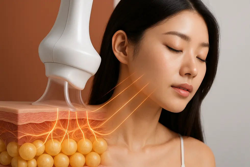 ノーブルシェイプの原理:高周波エネルギーと真空吸引が脂肪細胞とコラーゲンに作用する仕組み。