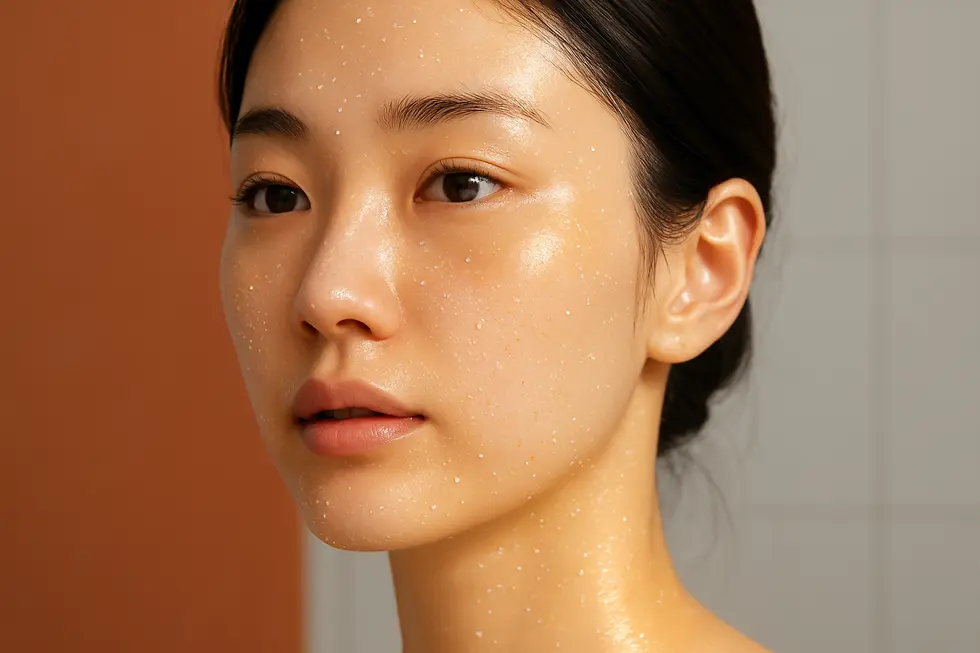 フォックスシーピールの主成分が肌の奥深くまで浸透し、輝くような肌へと導くメカニズムをイメージ。