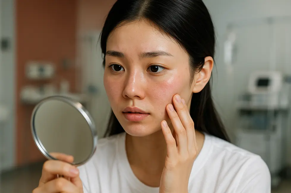 フォックスシーピールの施術後に起こりうる一時的な肌の変化と、気になる費用のイメージ。