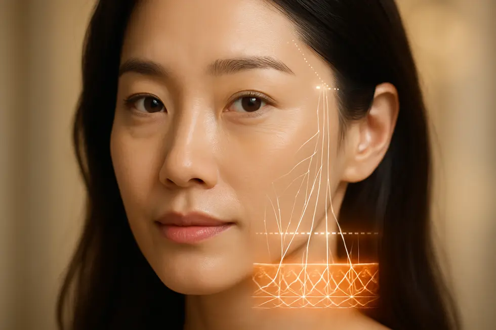 オリジオの施術原理と、肌に現れるリフティング効果のイメージ。