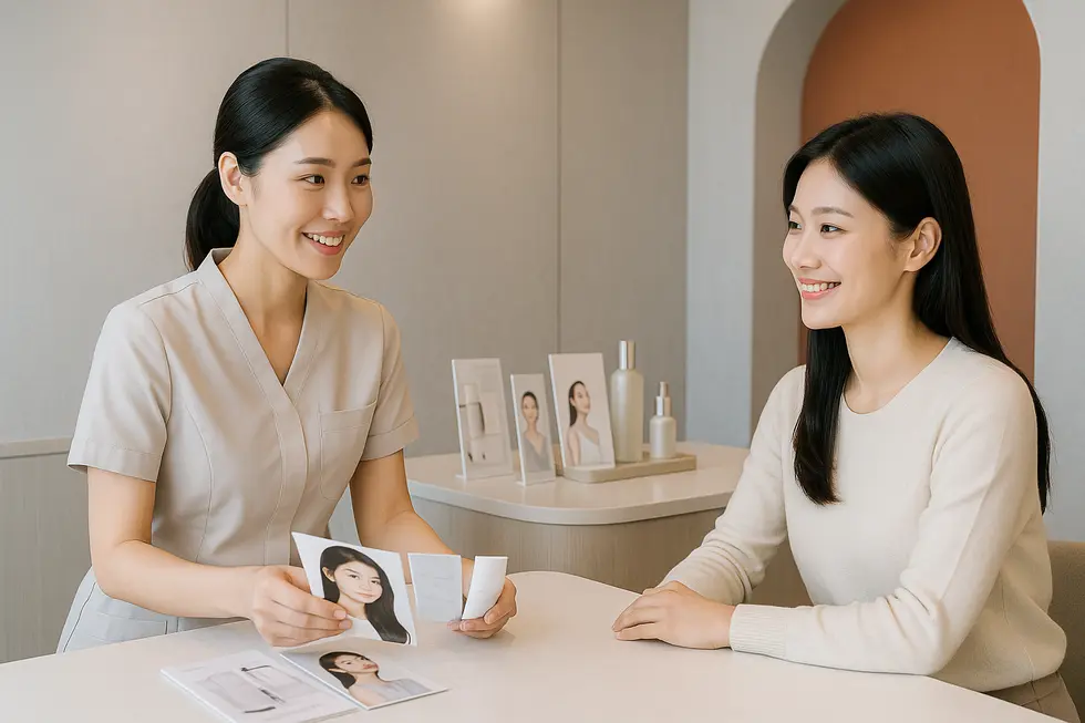 オリジオの費用や注意事項について、専門家と相談している様子。