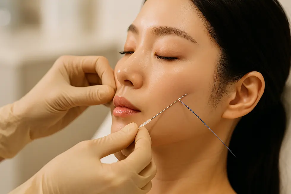 コグリフトの施術イメージ。特殊なコグ付き吸収糸が皮膚組織をしっかりと引き上げます。