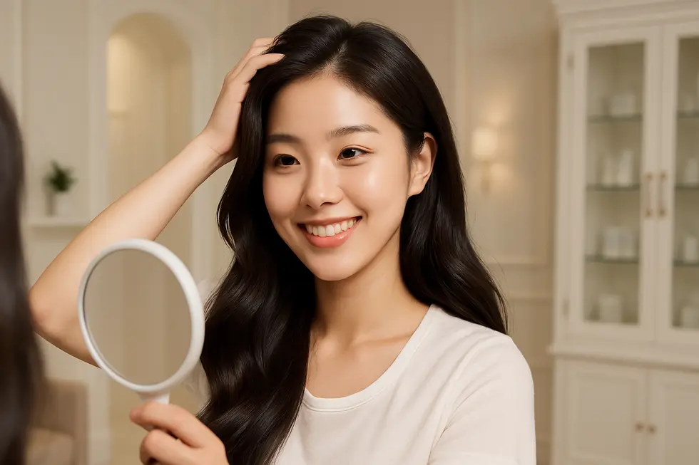 頭皮注射で得られる発毛・育毛効果と、施術期間の目安をご紹介。自信に満ちた笑顔が印象的です。