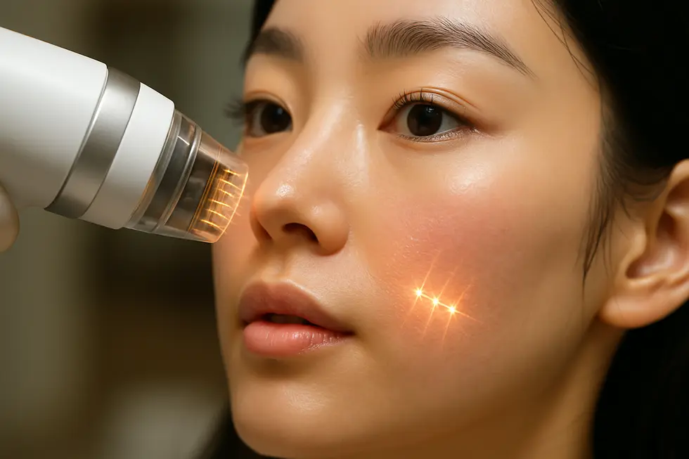 シルファームXの微細な針と高周波エネルギーが肌の奥に働きかける様子。