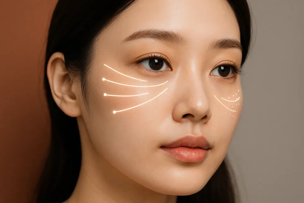 目元の悩みに合わせた注射の種類と役割を示したイラスト。