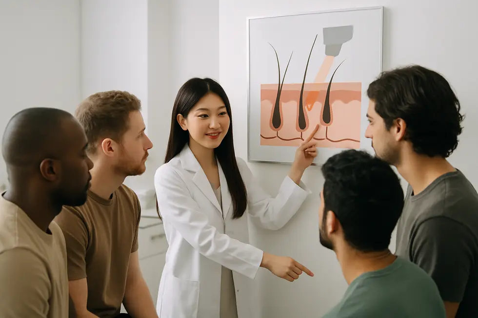 男性医療レーザー脱毛の費用、起こりうるリスク、そして施術に適した肌タイプについて。