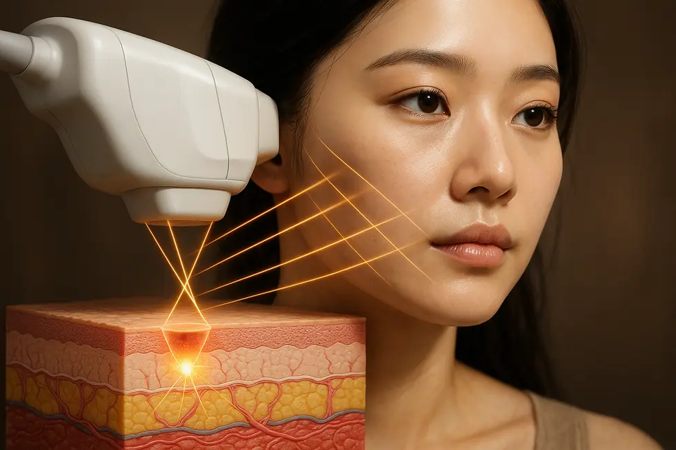 Vシュリンクの核心、HIFU技術が皮膚の深部に熱エネルギーを集中させる仕組み。