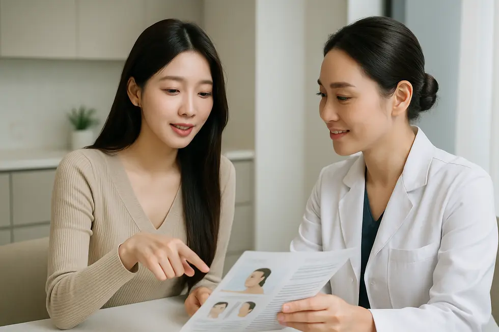 Vシュリンクの費用やリスクについて、専門家と相談する様子。