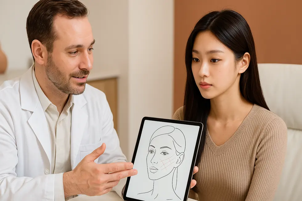 医師との丁寧なカウンセリングで理想のフェイスラインをデザインする様子