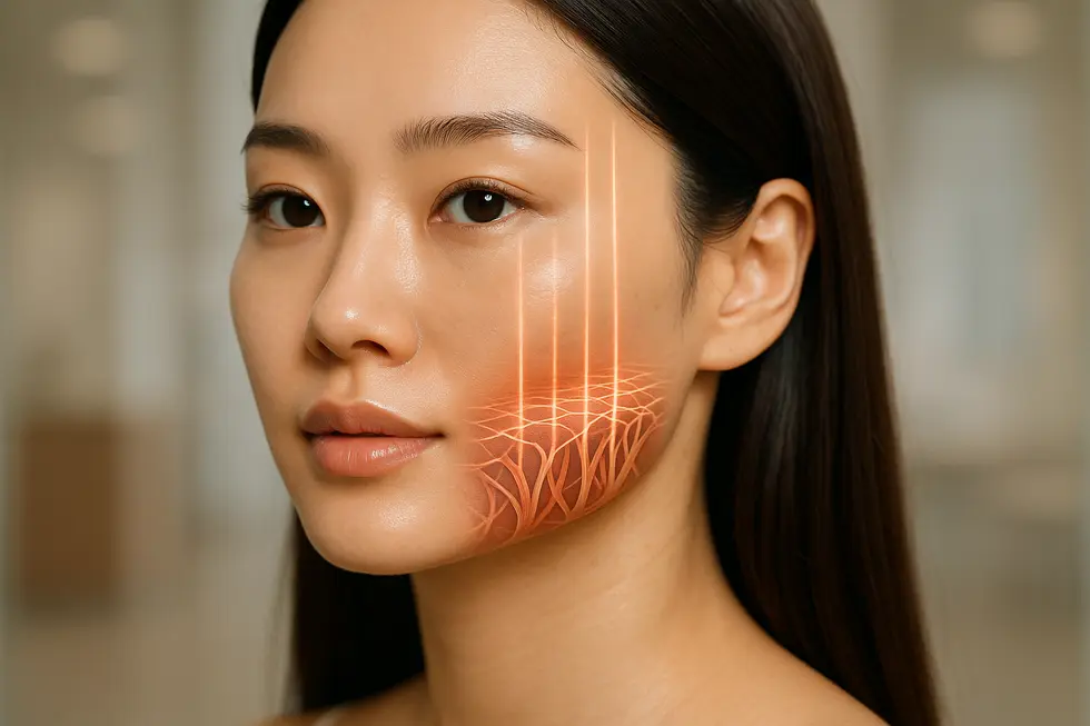 スターラックスのレーザーが肌の深層部に働きかけ、コラーゲン生成を促進する様子をイメージ。