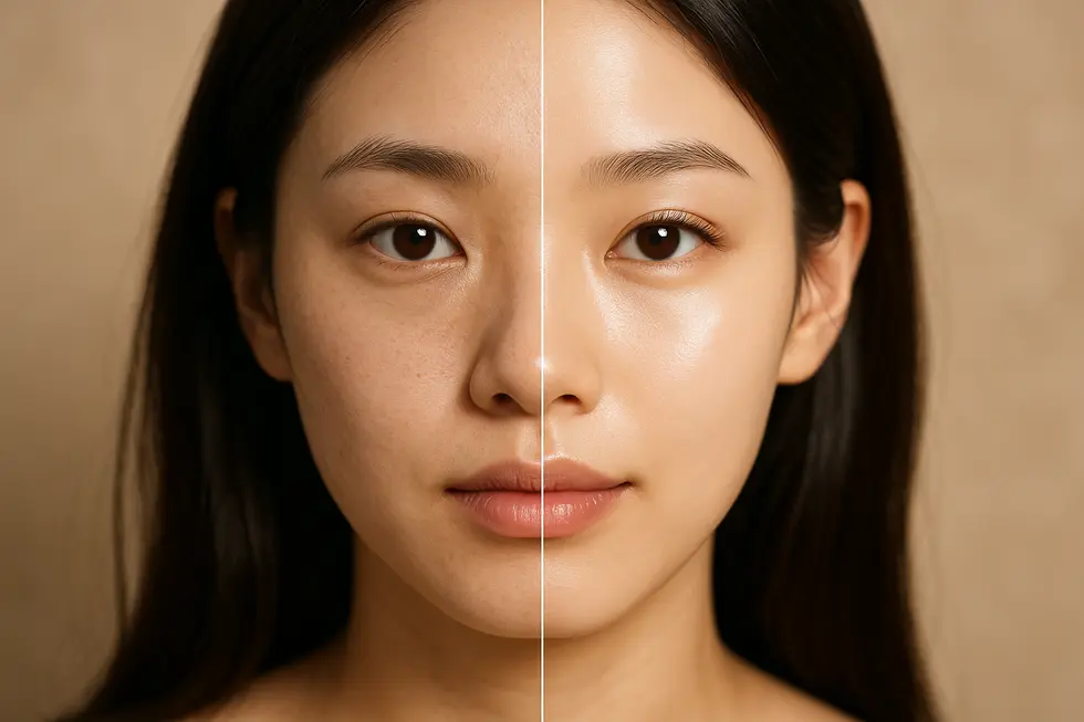 スターラックスによる肌質改善のイメージ。悩みの肌から輝く美肌へ。