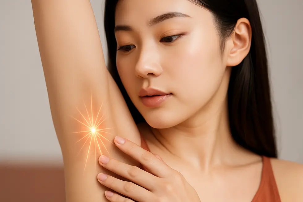 レーザーが汗腺に熱エネルギーを照射し、汗とニオイの根本原因を破壊するメカニズム。