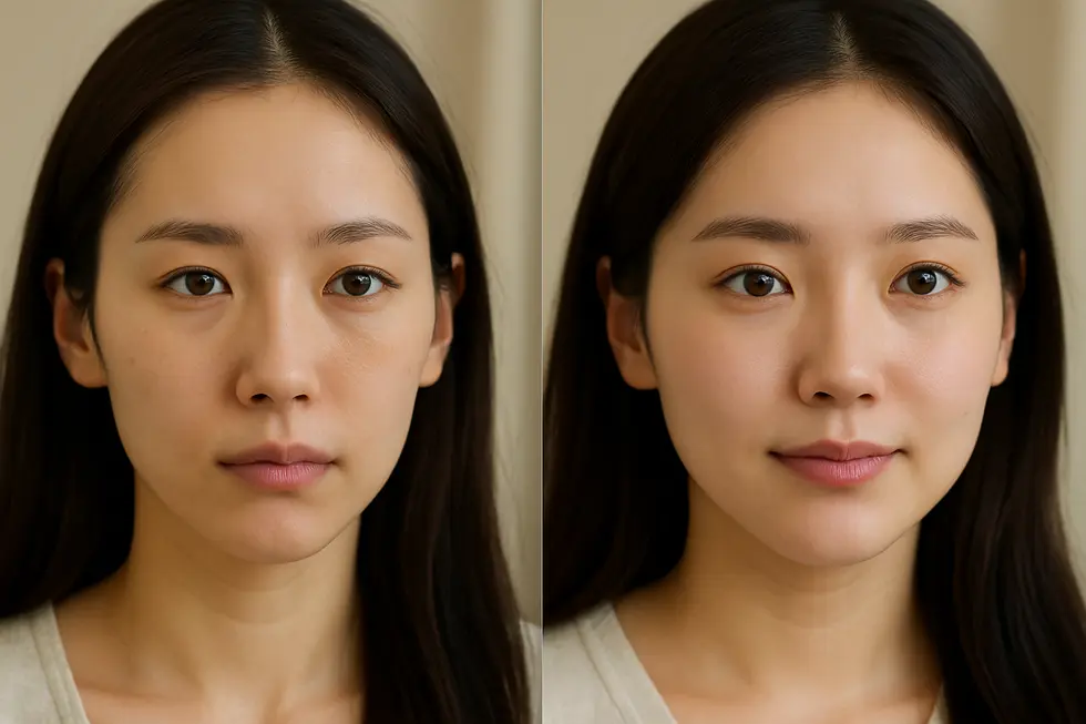 体脂肪移植による顔のボリュームアップ例。自然な若々しさを実感。