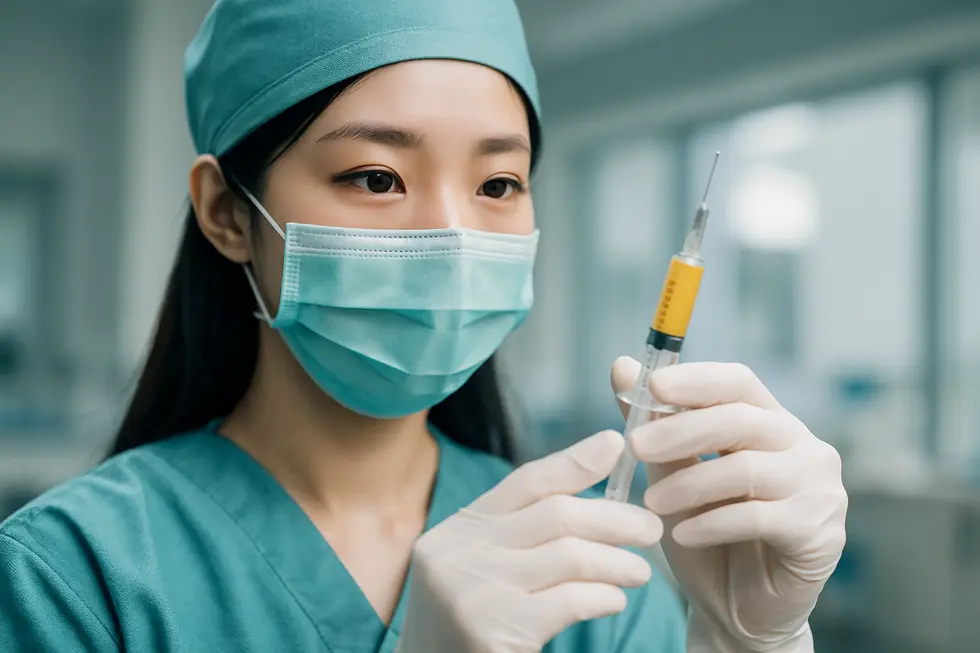 医師の繊細な手技が問われる体脂肪注入の瞬間。