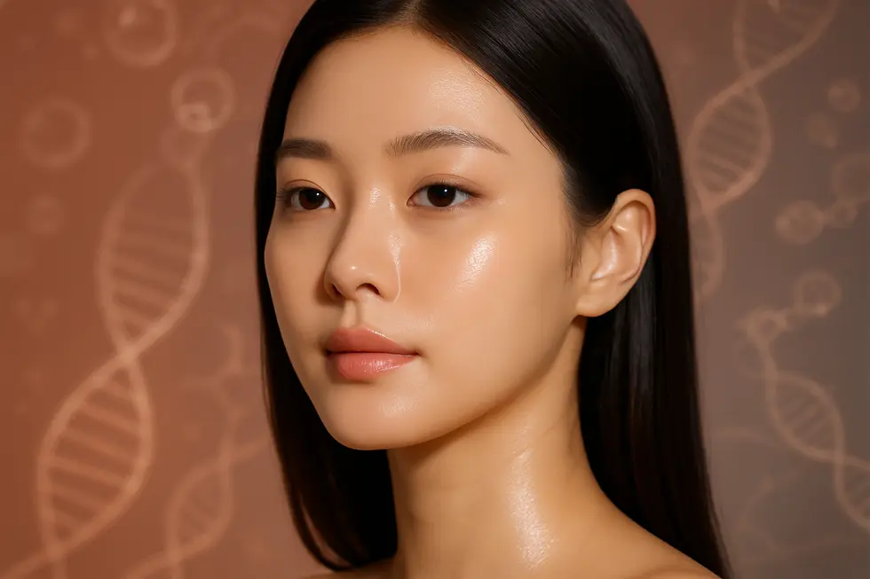 リジェバンヒーラーの主要成分であるポリヌクレオチドが肌の線維芽細胞を活性化し、コラーゲンやエラスチンの生成を促進する様子をイメージした画像。