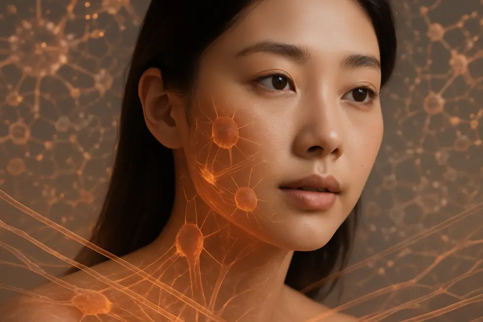 NCTF135は、肌の土台となる線維芽細胞を活性化させ、コラーゲンやヒアルロン酸の生成を促進します。