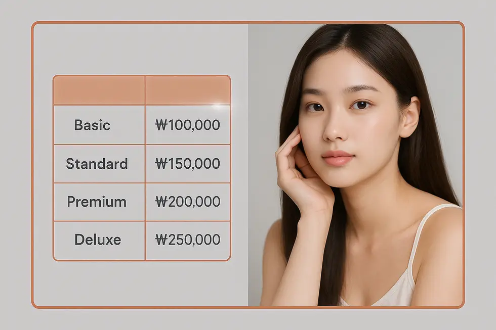韓国の美容医療におけるパンシスの一般的な価格帯と、パッケージプランの例。