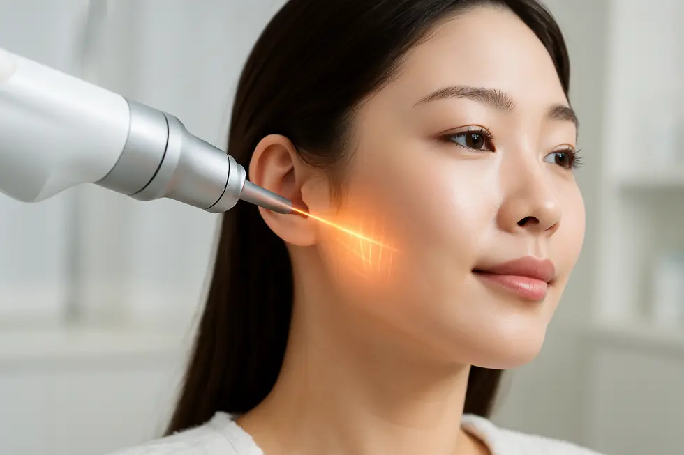 チタンリフティングの施術原理：レーザーが肌深部に働きかけ、引き締めとリフティングを促します。