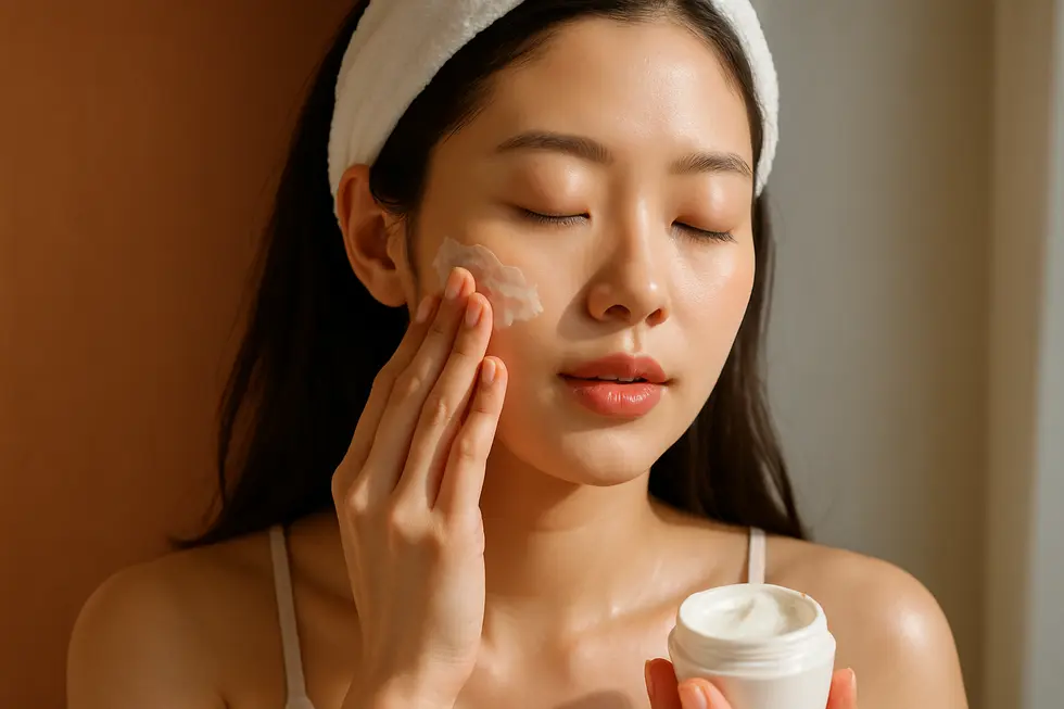 保湿ケア後の美しい肌を維持するための自宅でのセルフケアの様子。