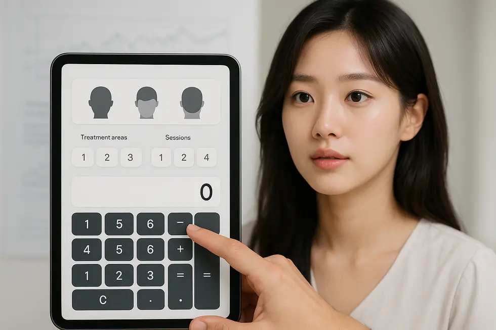 ヘアタトゥー（SMP）の費用をシミュレーションするツール。希望の施術範囲と回数を選択して、おおよその費用を計算できます。