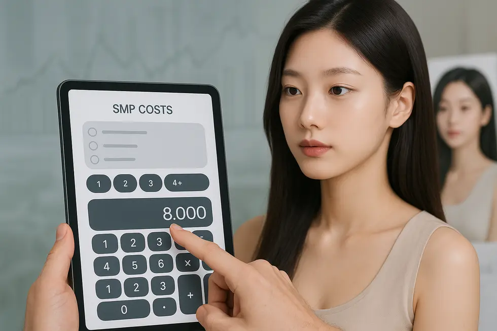 ヘアタトゥー（SMP）の費用をシミュレーションするツール。希望の施術範囲と回数を選択して、おおよその費用を計算できます。