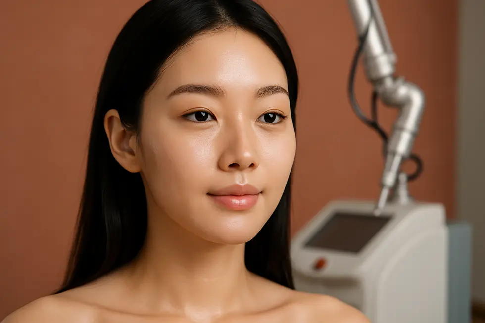 インディゴレーザー治療後の、ニキビのないなめらかな肌のイメージ。