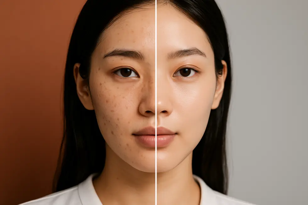 ビタミン管理で期待できる美肌効果と、一般的な施術費用をまとめたイメージ。