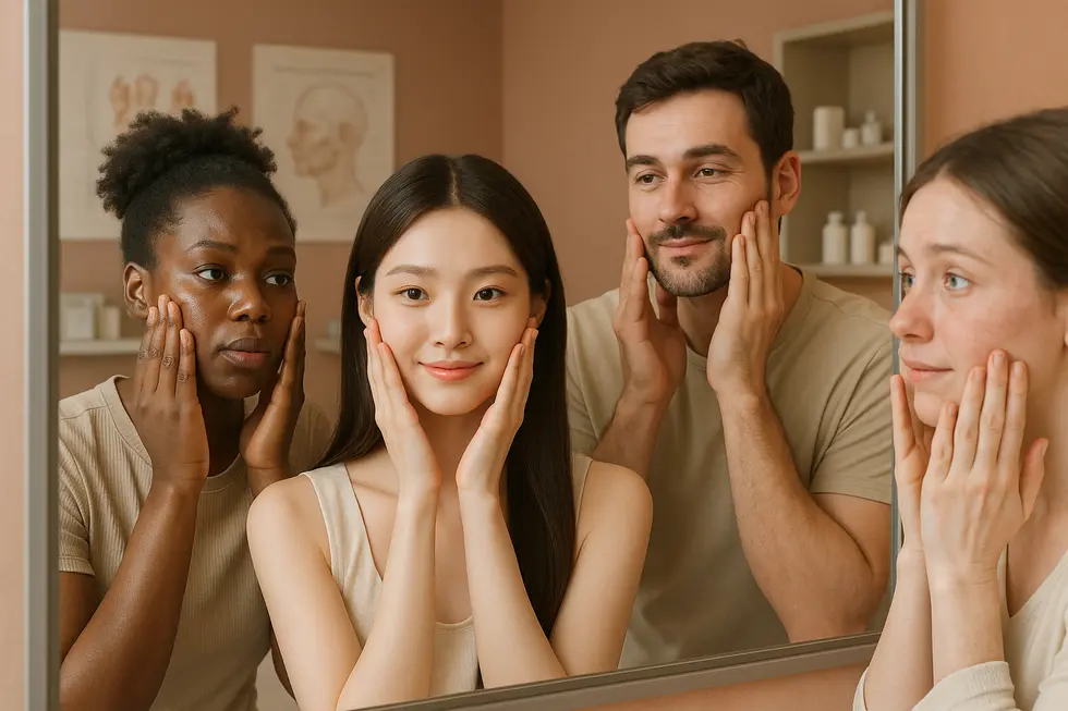 様々な肌タイプの人々が、インディゴレーザー治療によって肌悩みが解決されることを期待している様子。