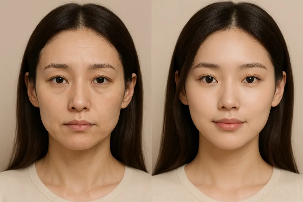 オリディア施術による、自然なボリュームアップ効果のビフォーアフターイメージ。