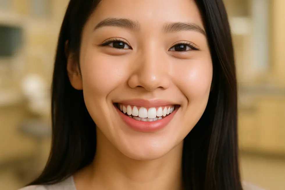 レジン治療で取り戻した、まるで天然の歯のような自然な笑顔。もう虫歯の跡を気にせず思いっきり笑えますね！