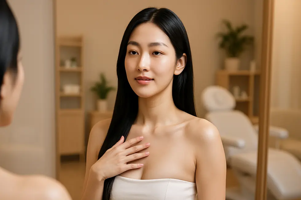 バストケアの多様なアプローチを理解し、自信を取り戻す女性のイメージ。